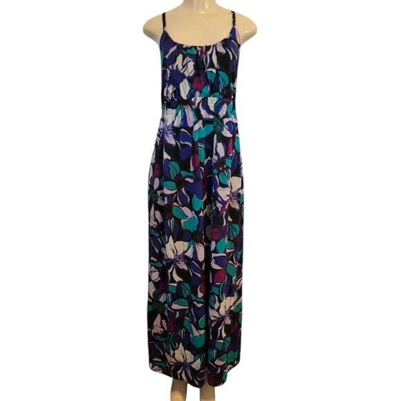 Elle Women's Blue Floral Polyester Scoop Neck Sleeveless Long Maxi - Picture 1 of 16